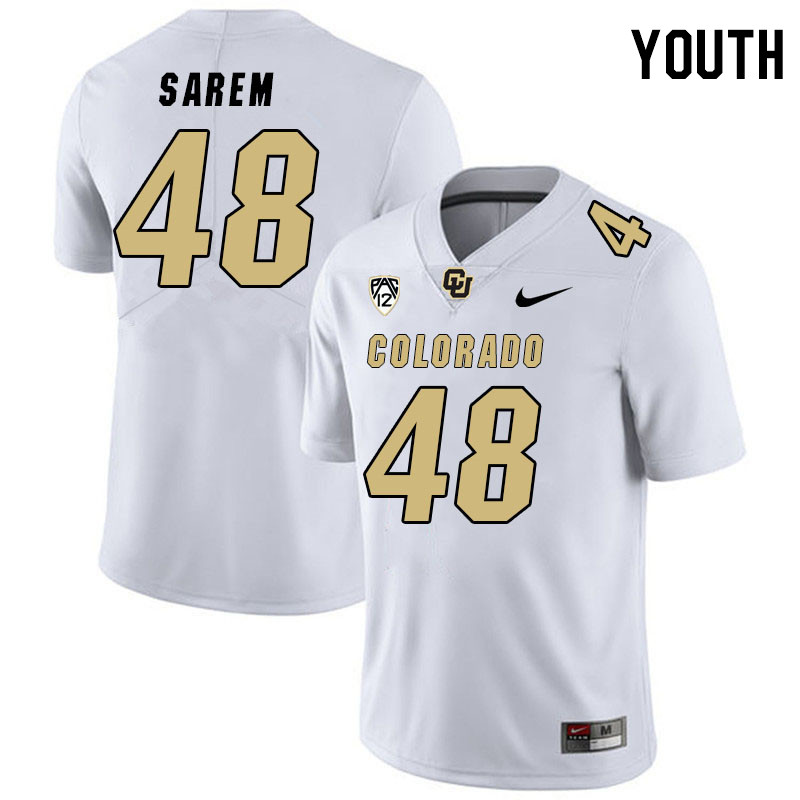 Youth #48 Christian Sarem Colorado Buffaloes College Football Jerseys Stitched Sale-White - Click Image to Close
